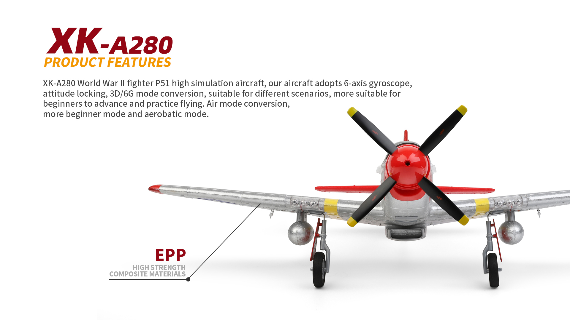 XK-A280-P-51-Mustang-3D6G-System-560mm-Spannweite-24GHz-4CH-EPP-RC-Kampfflugzeug-RTF-Mit-LED-Lichter-1978203-2